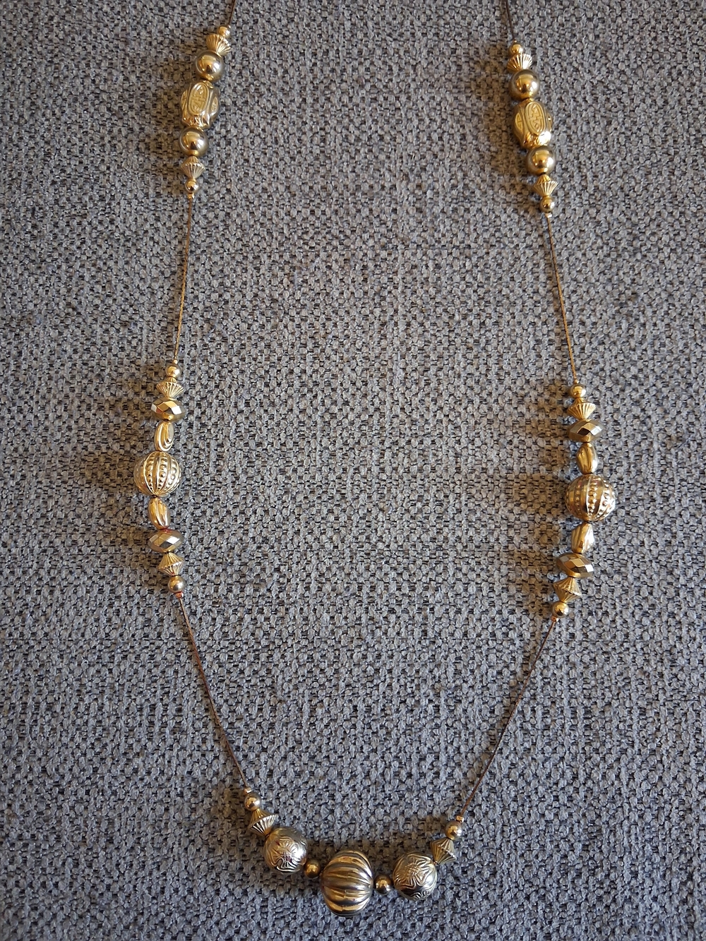 Vintage Gold-Tone Beaded Long Station Necklace - Korea